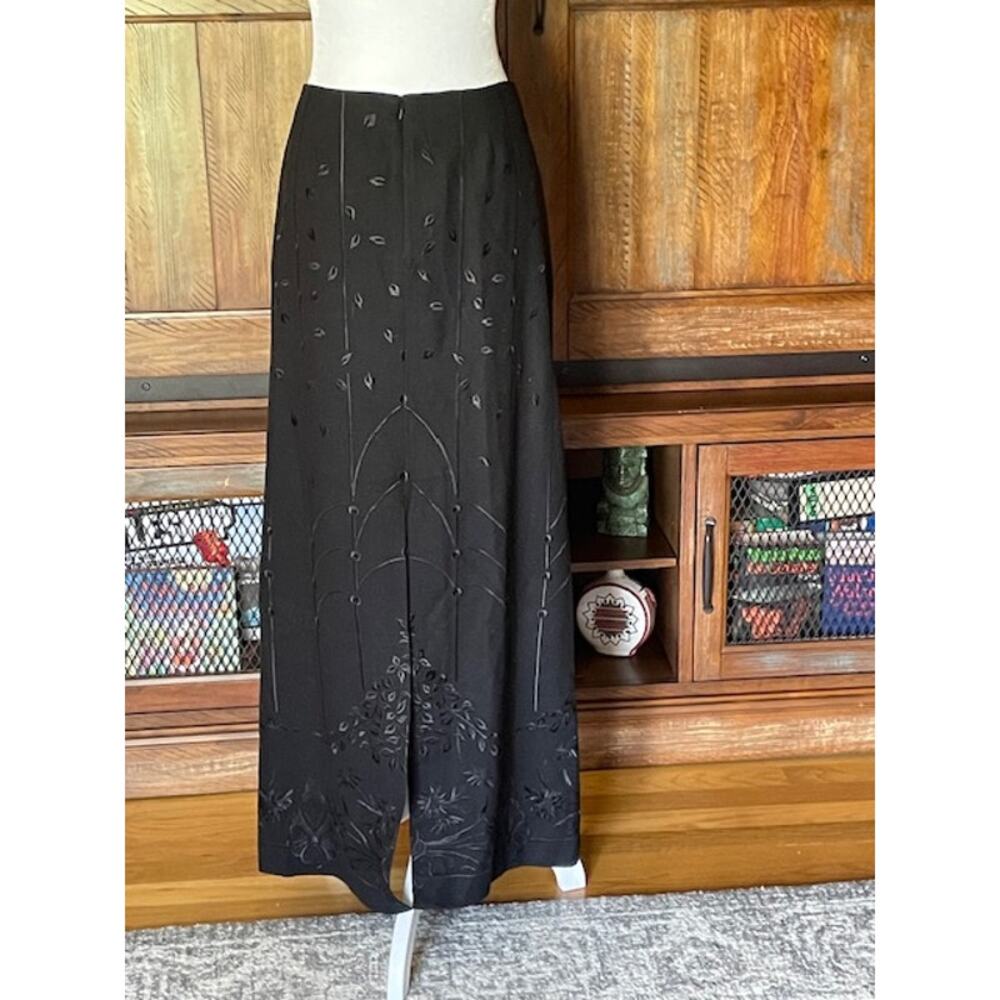 Talbots Black Label‎ Maxi Skirt Size 10 Black Wool w/ Black Embroidered Pattern - Picture 4 of 8